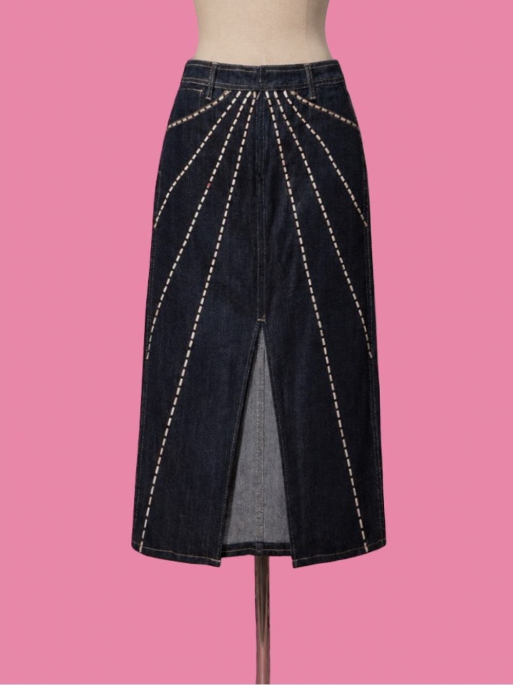 Vintage Jordache Starburst Sequin Denim Midi Skirt Size 9